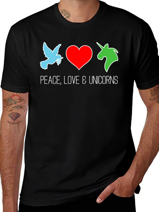 Peace Love & Unicorns Black T-Shirt