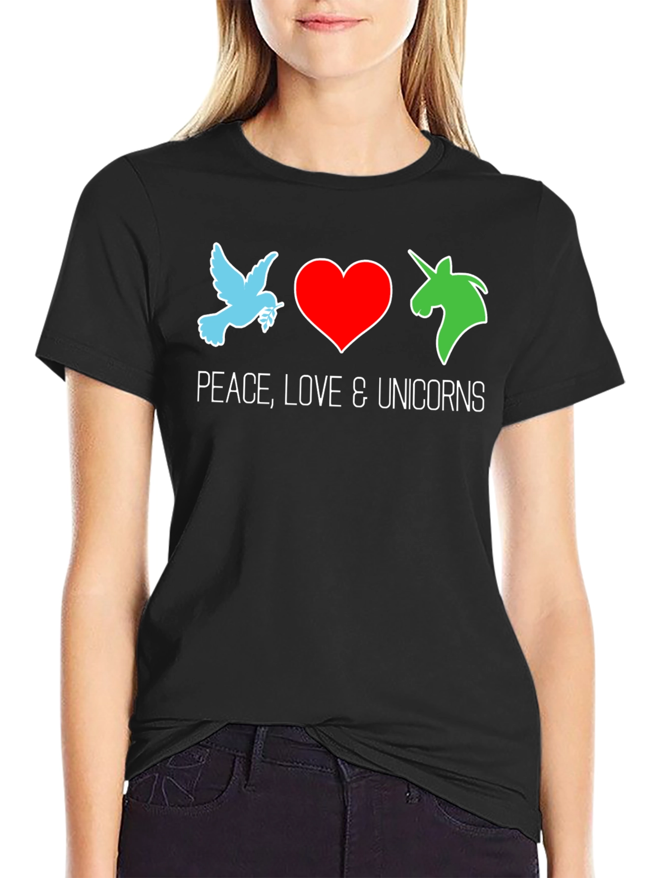 Peace Love & Unicorns Black T-Shirt