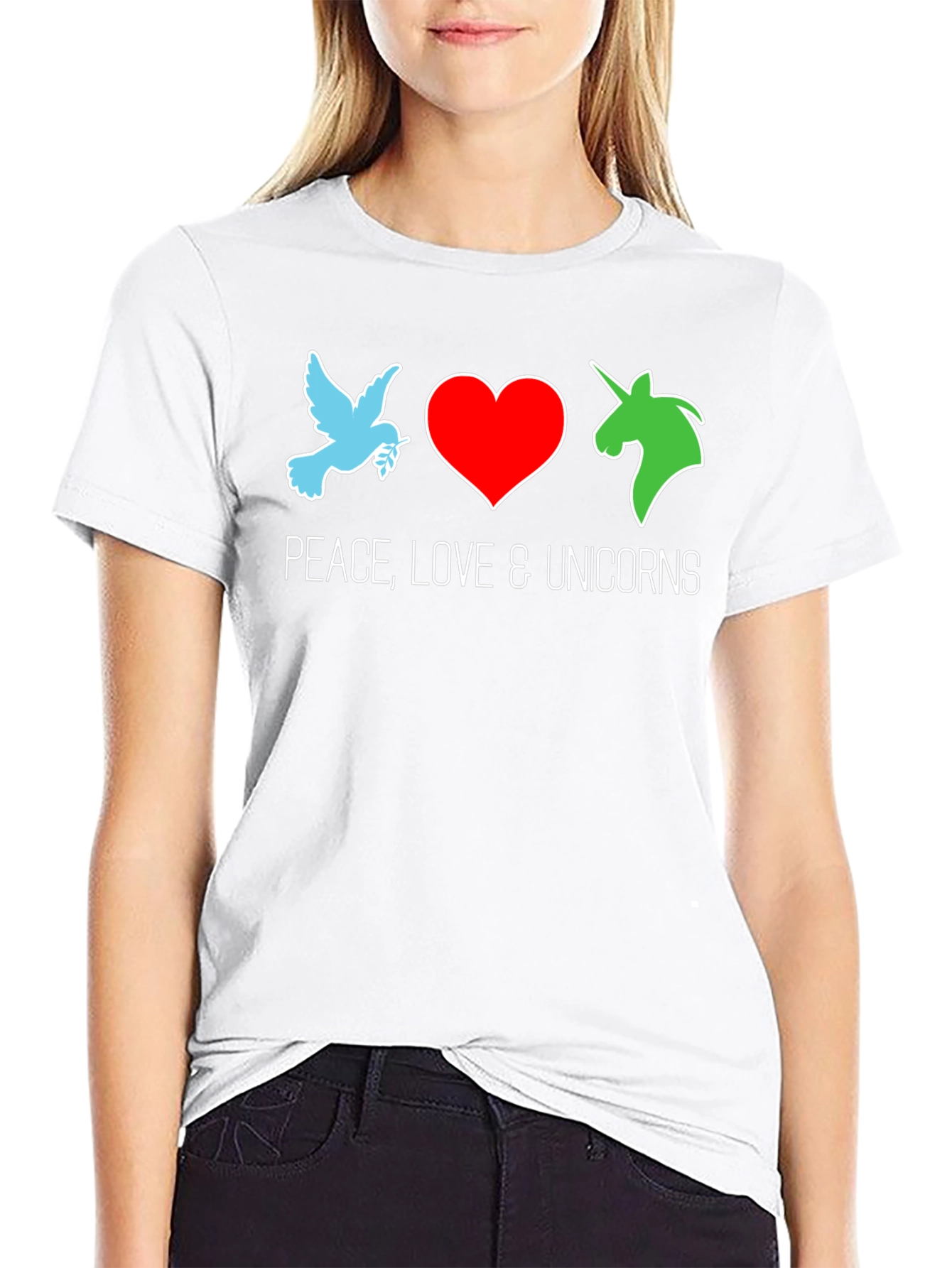 Peace Love & Unicorns Black T-Shirt