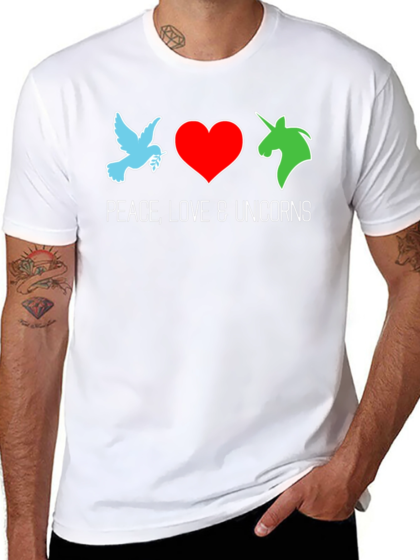 Peace Love & Unicorns Black T-Shirt