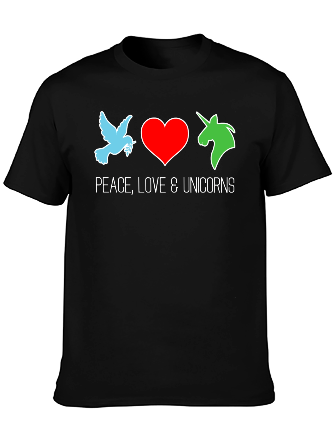 Peace Love & Unicorns Black T-Shirt