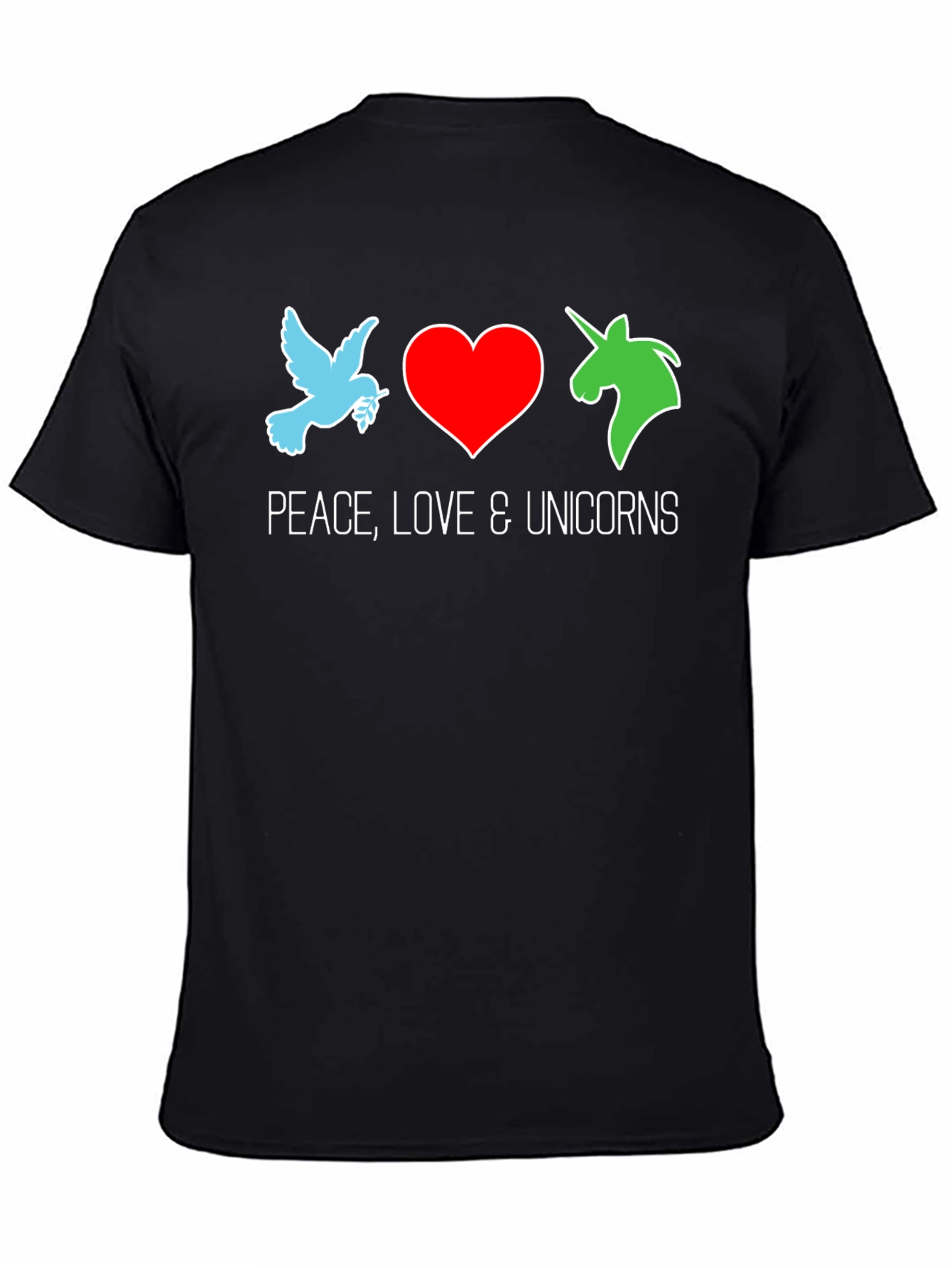 Peace Love & Unicorns Black T-Shirt