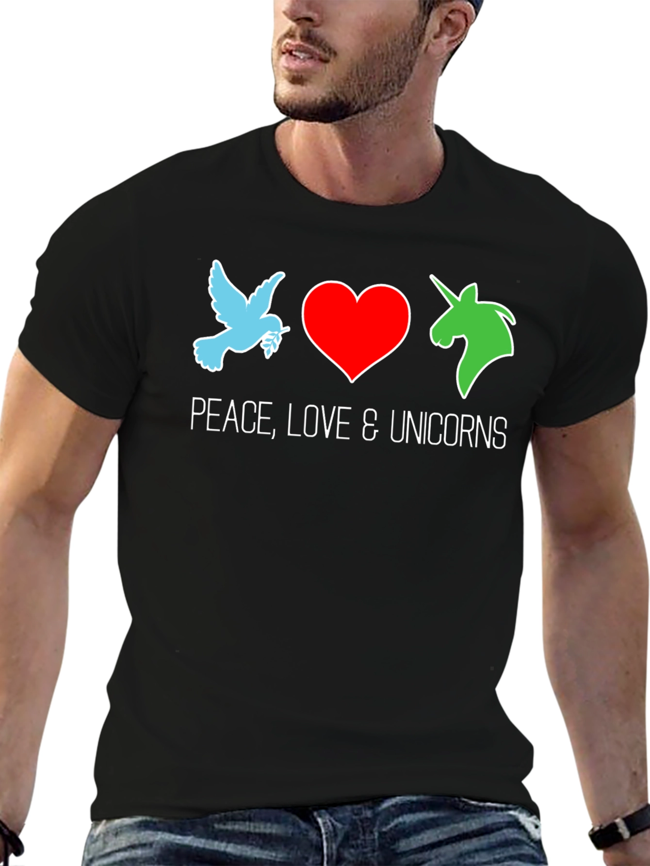 Peace Love & Unicorns Black T-Shirt