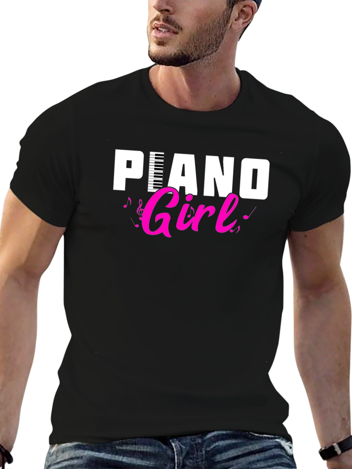 Piano Girl Black T-Shirt - Music Lover Tee