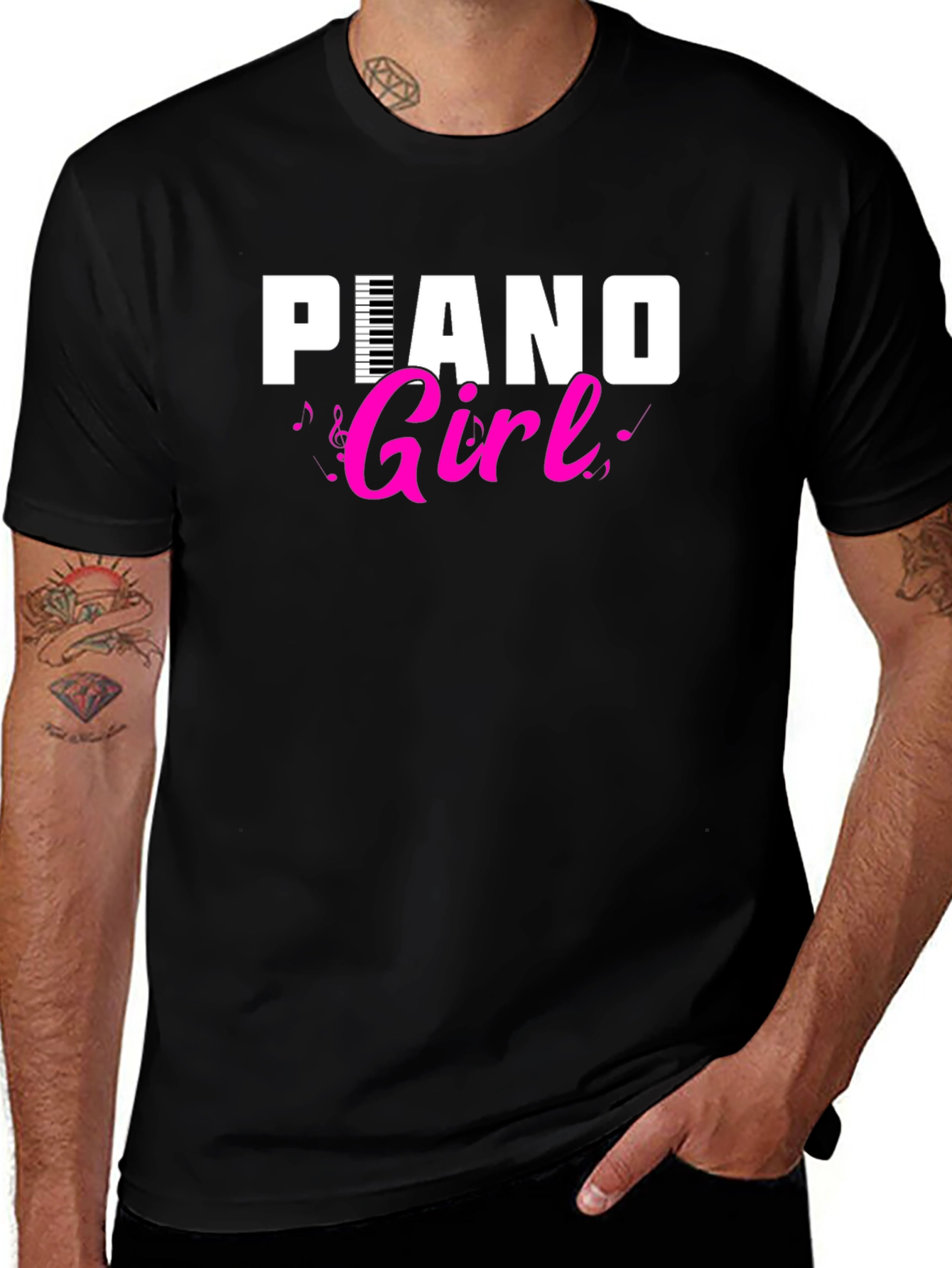 Piano Girl Black T-Shirt - Music Lover Tee