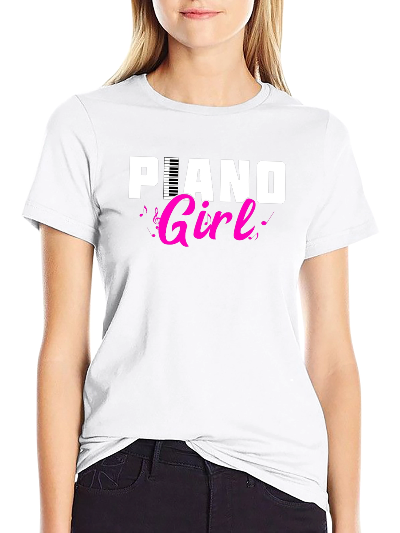 Piano Girl Black T-Shirt - Music Lover Tee