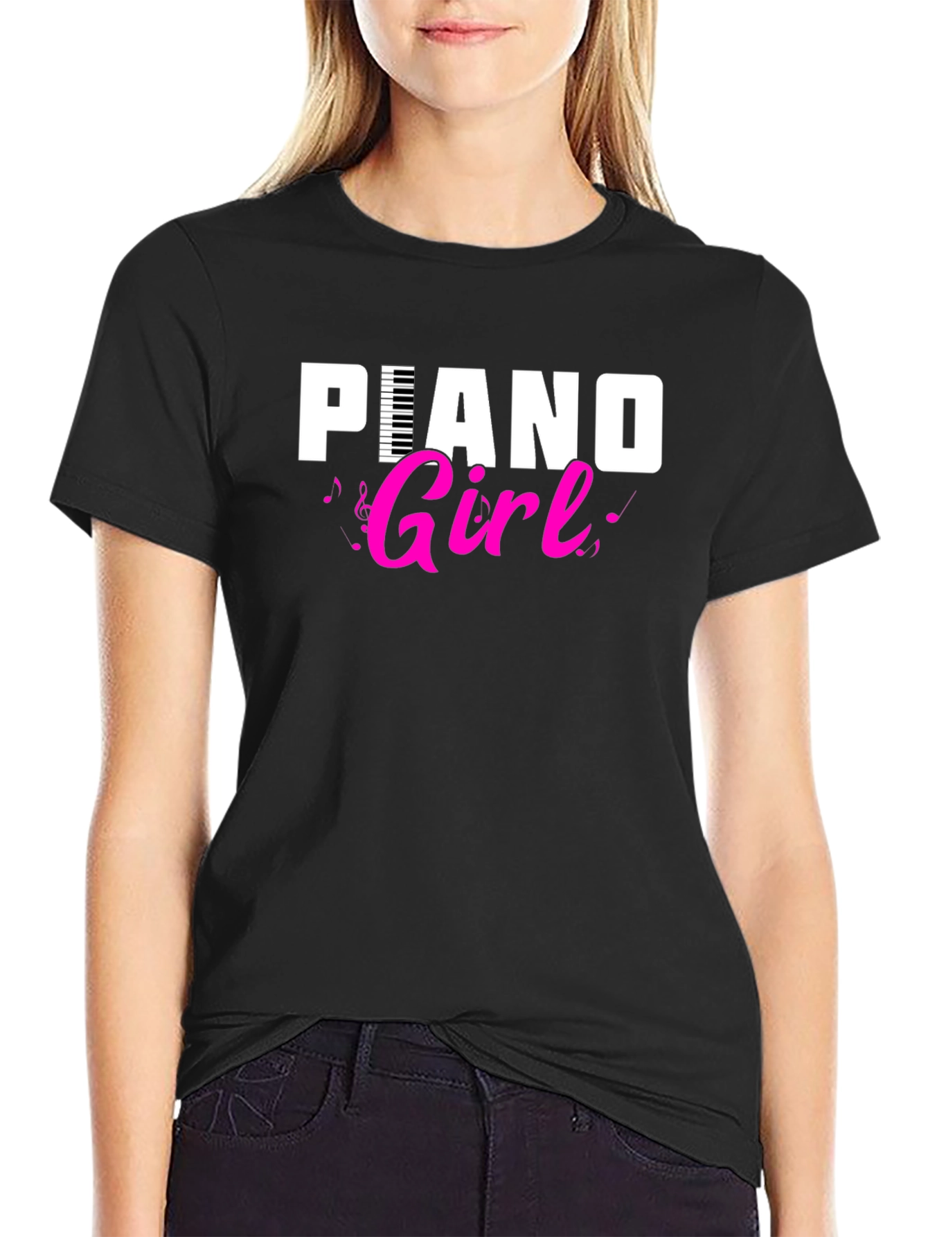Piano Girl Black T-Shirt - Music Lover Tee