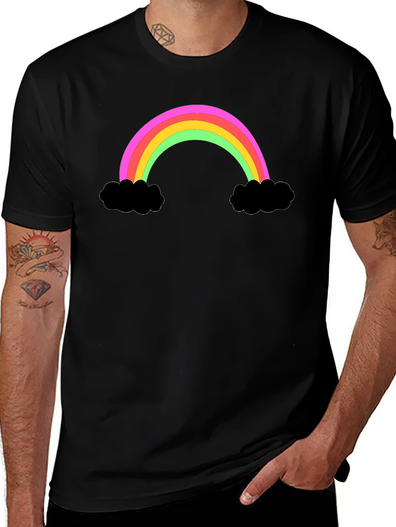 Rainbow Cloud Graphic Tee - Black Cotton T-Shirt