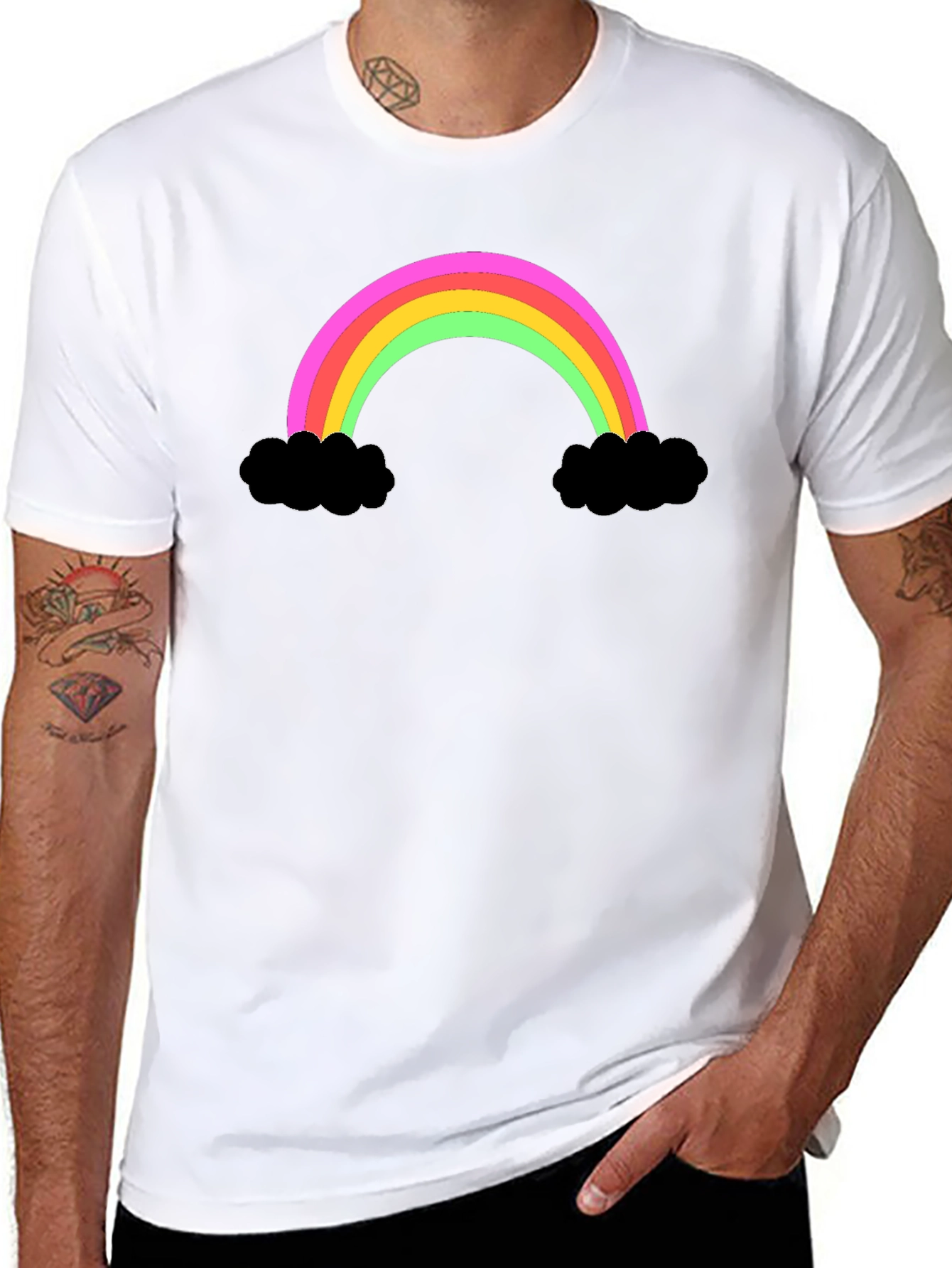 Rainbow Cloud Graphic Tee - Black Cotton T-Shirt
