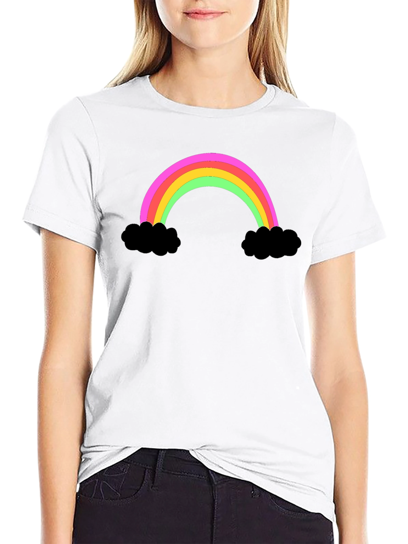 Rainbow Cloud Graphic Tee - Black Cotton T-Shirt