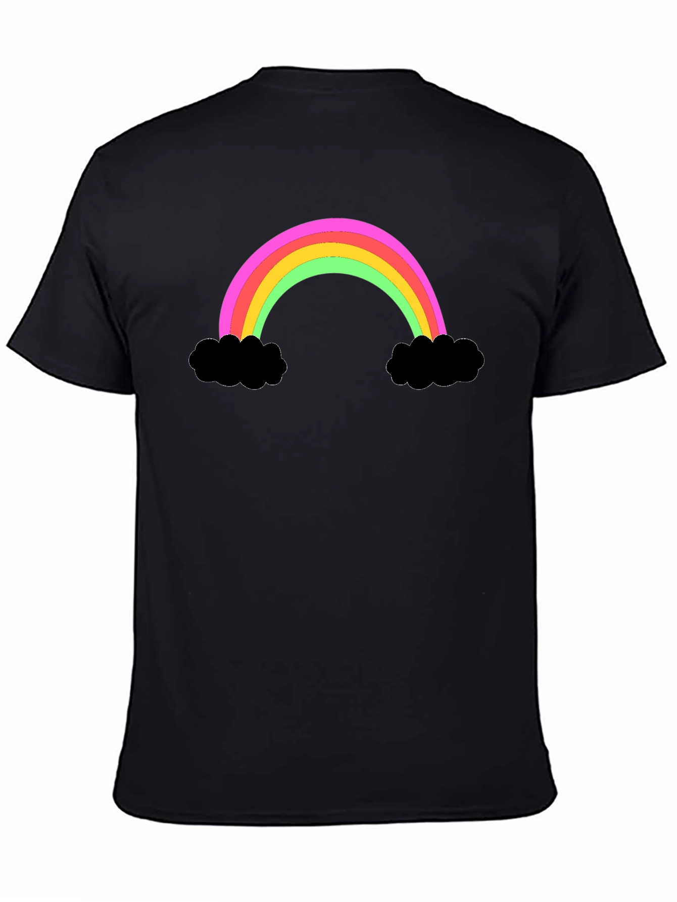 Rainbow Cloud Graphic Tee - Black Cotton T-Shirt