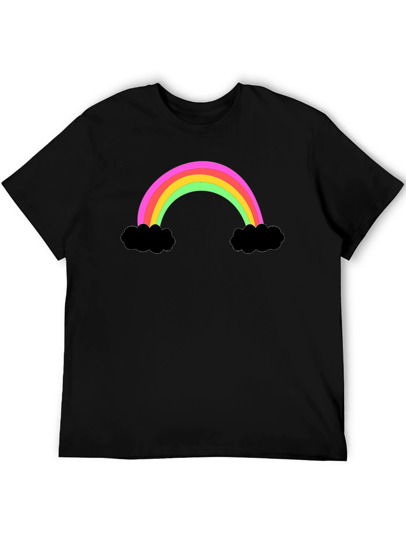 Rainbow Cloud Graphic Tee - Black Cotton T-Shirt