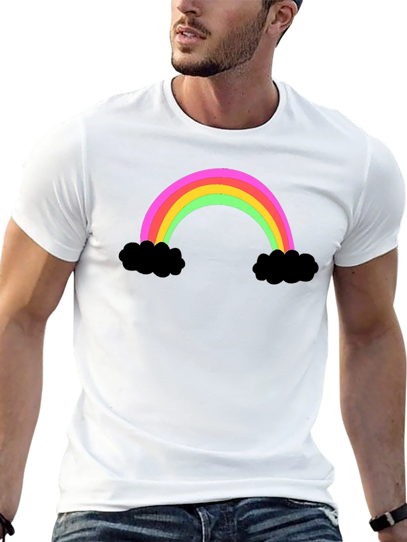 Rainbow Cloud Graphic Tee - Black Cotton T-Shirt