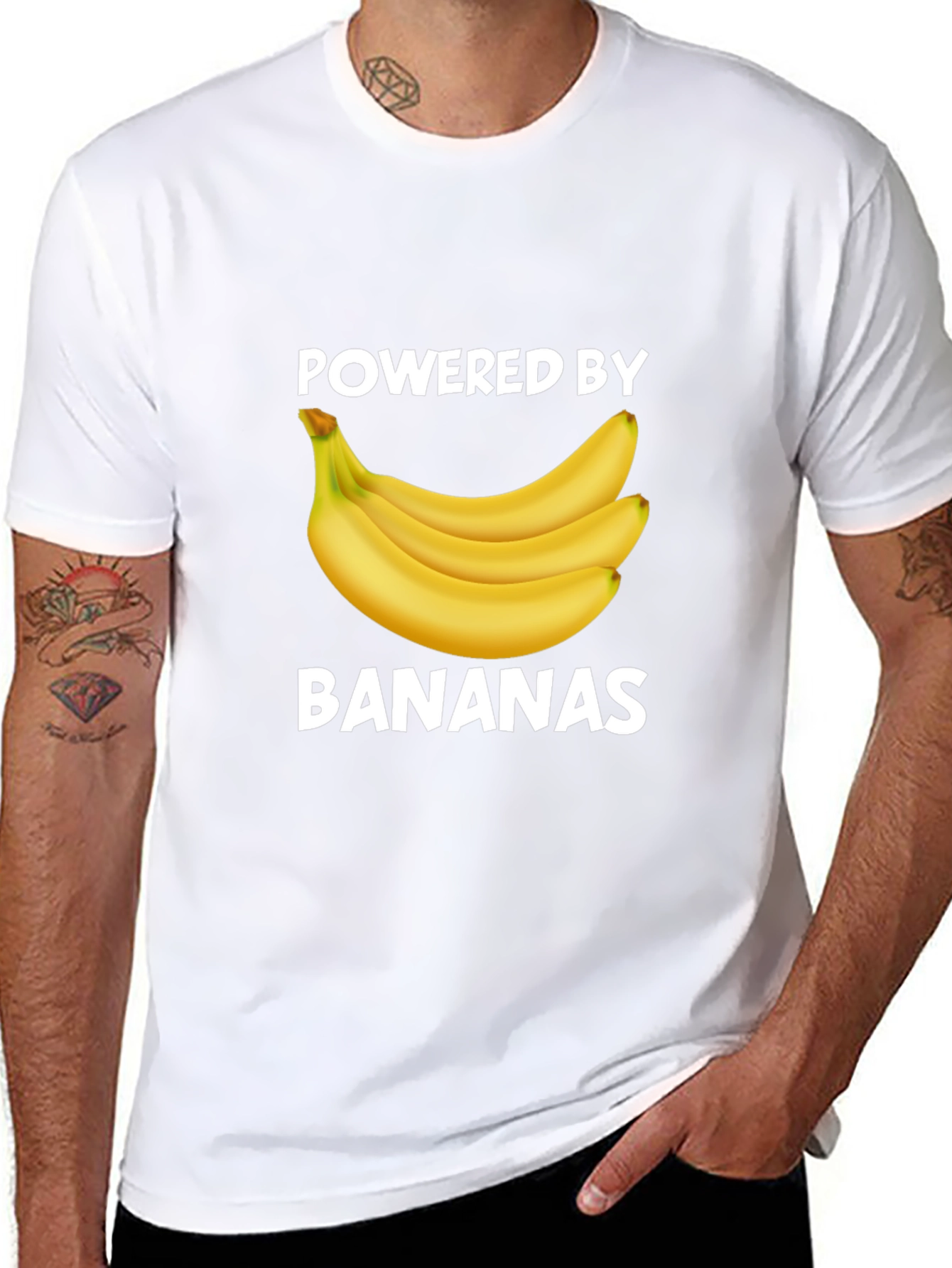 Powered by Bananas Graphic Tee - Fun Novelty T-Shirt