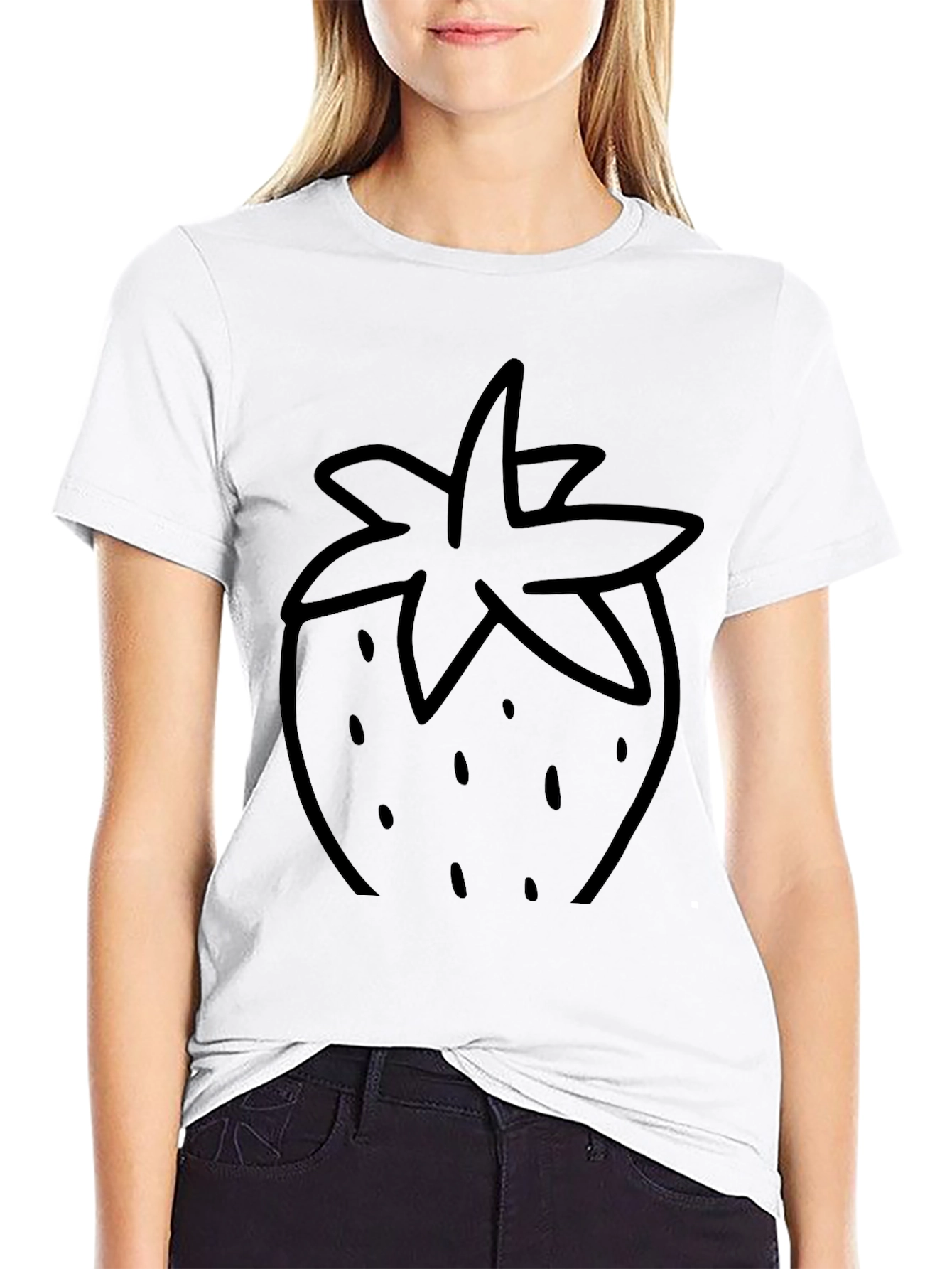 Black T-Shirt with Strawberry Design