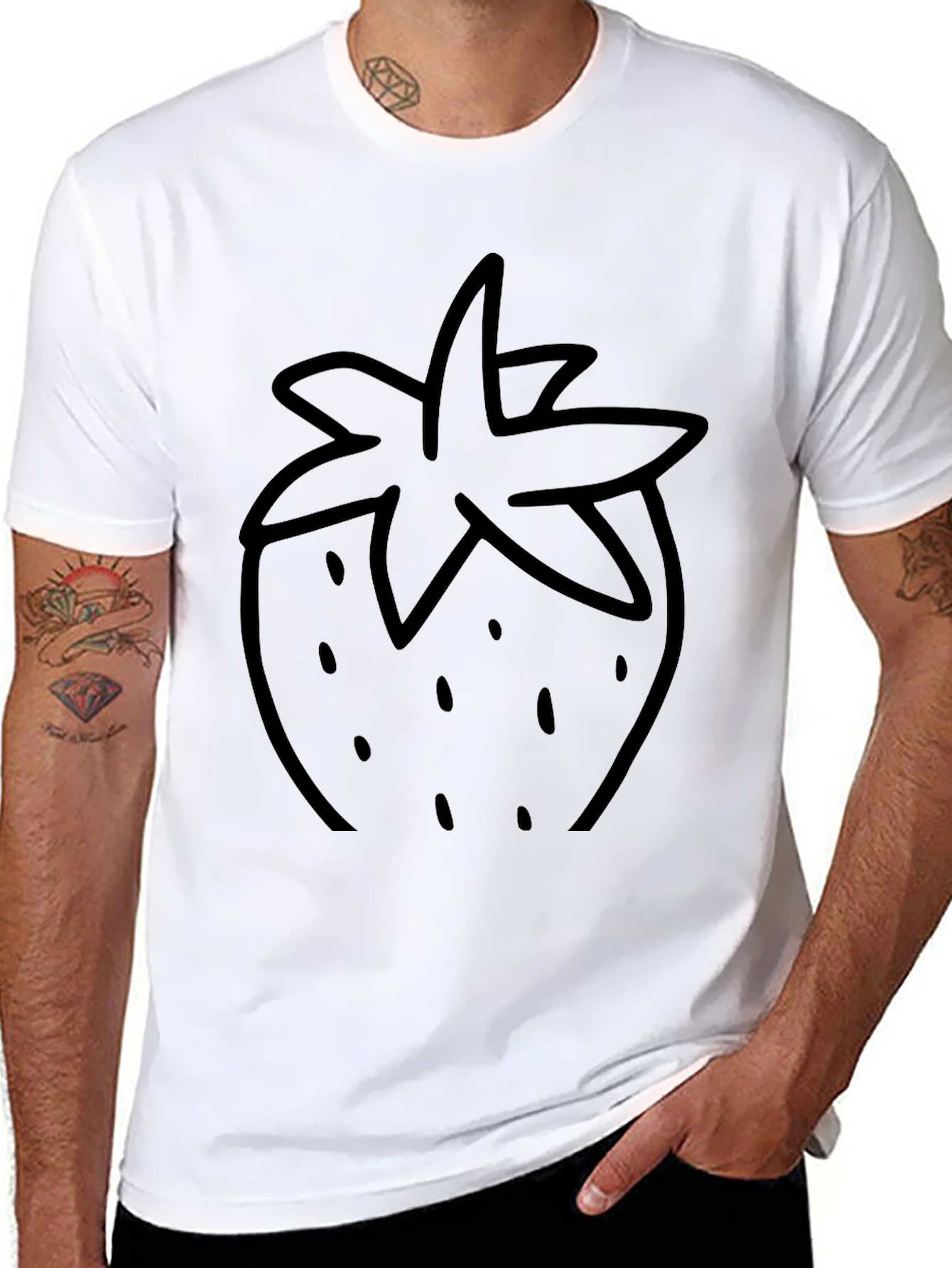 Black T-Shirt with Strawberry Design