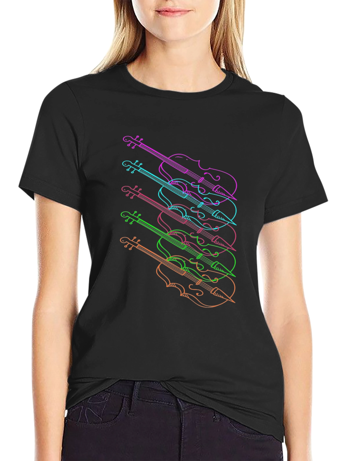 Violin Stack Graphic Tee - Musicians Black T-Shirt