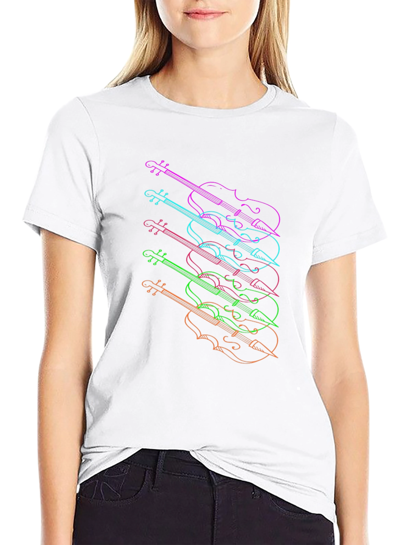 Violin Stack Graphic Tee - Musicians Black T-Shirt