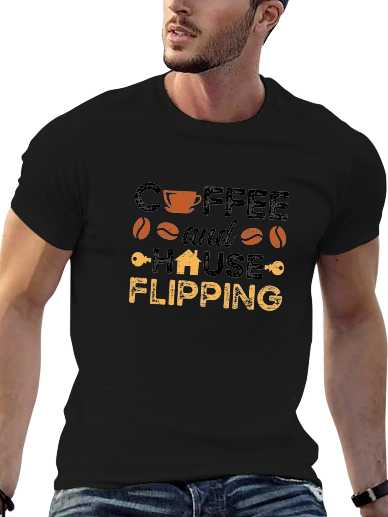 Coffee and House Flipping Black T-Shirt