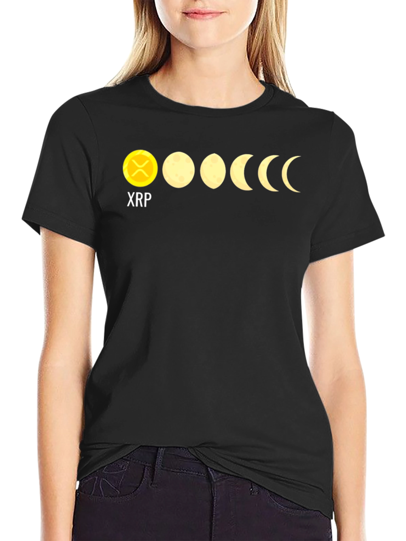 XRP Moon Phases Black Graphic T-Shirt