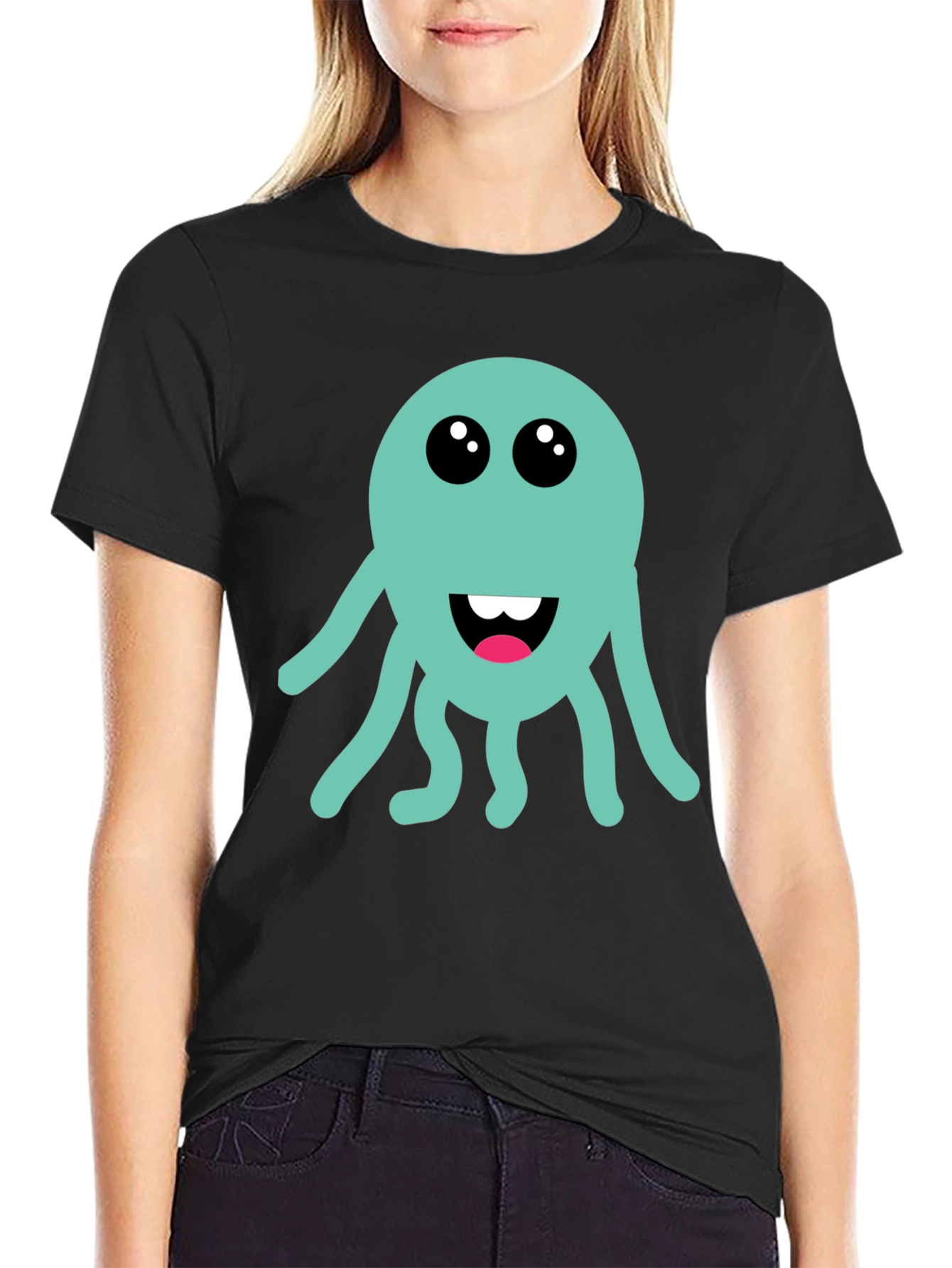 Cute Octopus Graphic T-Shirt - Black Cotton Tee