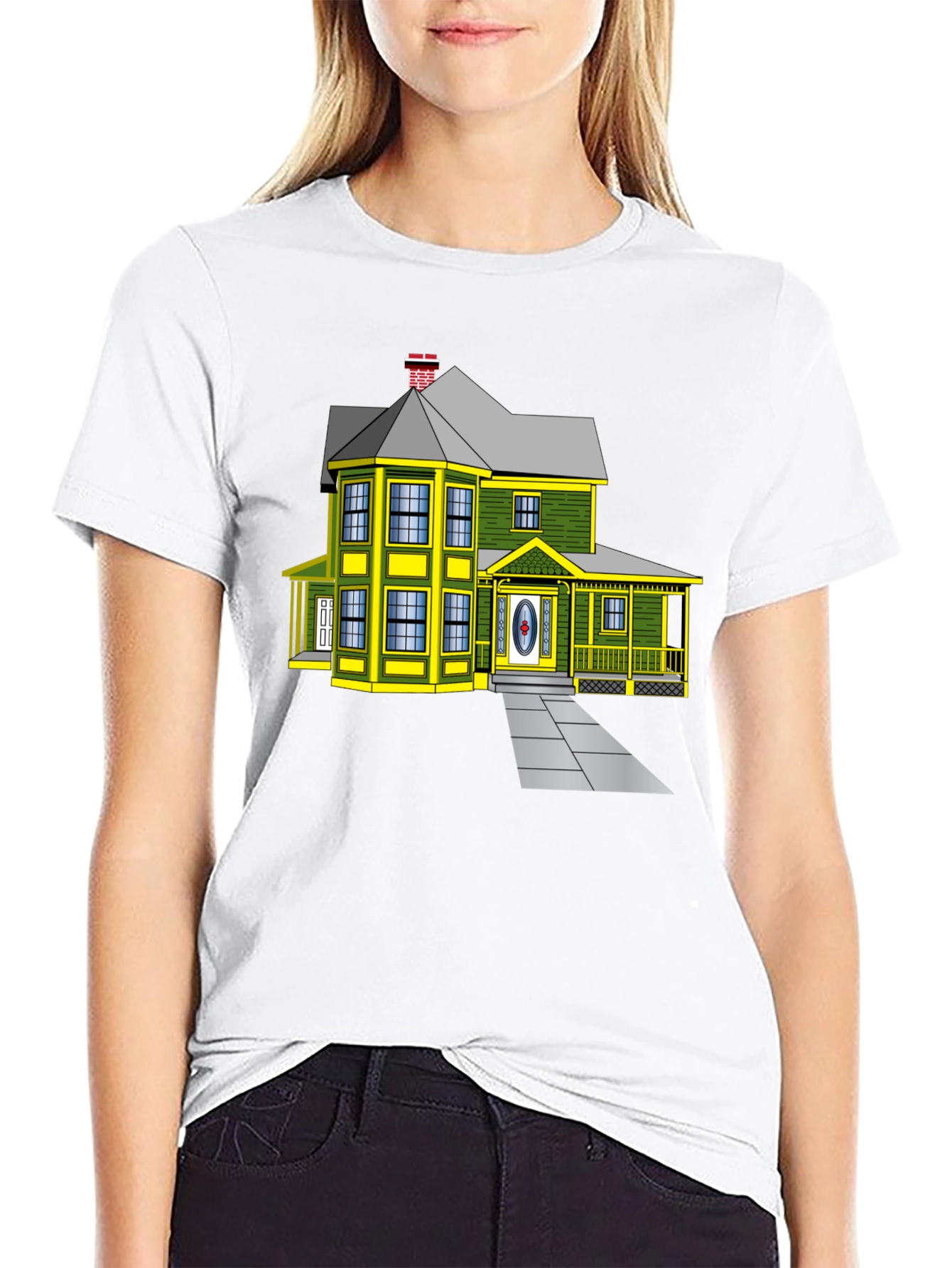 Cartoon House Graphic Tee | Novelty Design Shirt