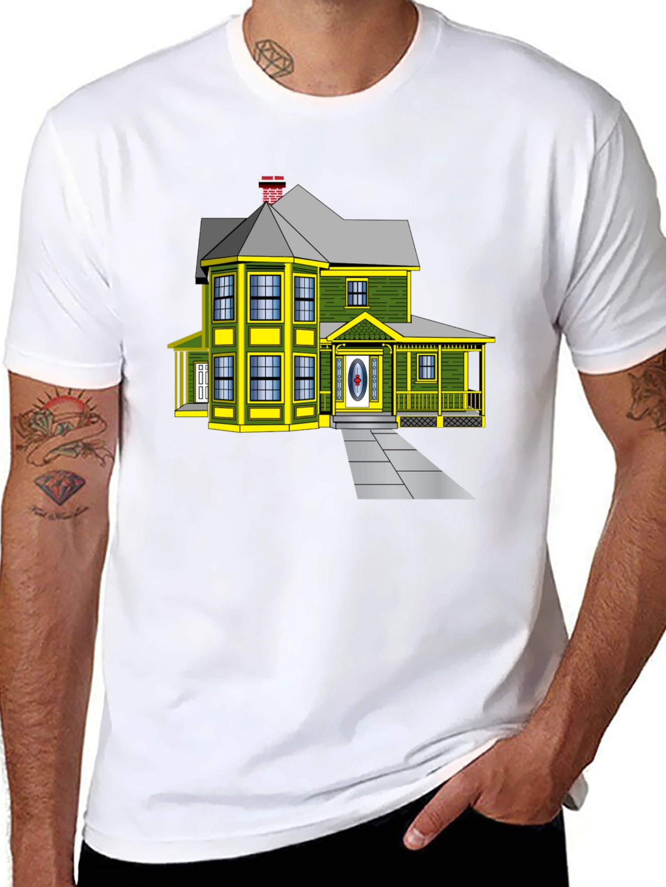Cartoon House Graphic Tee | Novelty Design Shirt