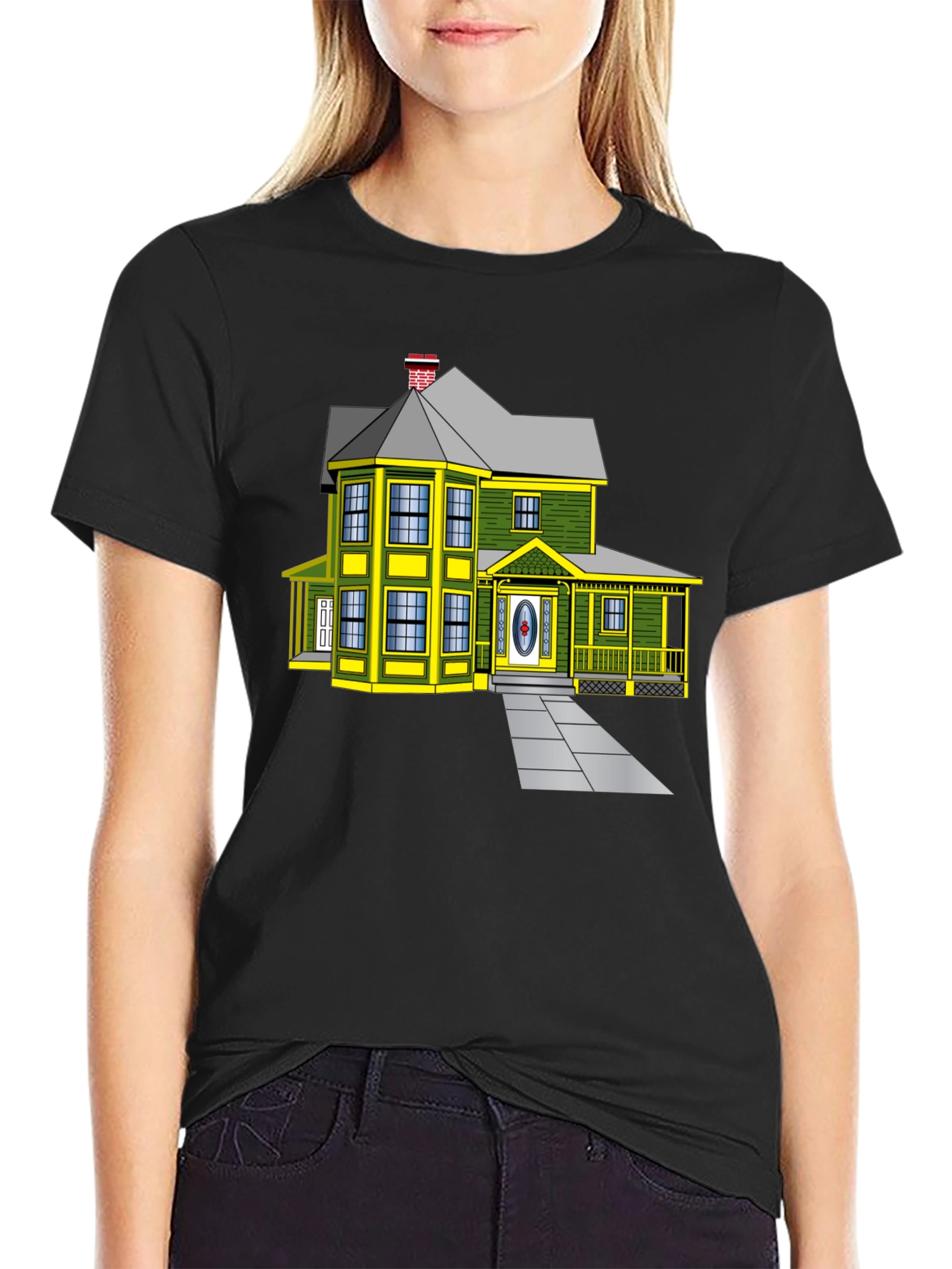Cartoon House Graphic Tee | Novelty Design Shirt