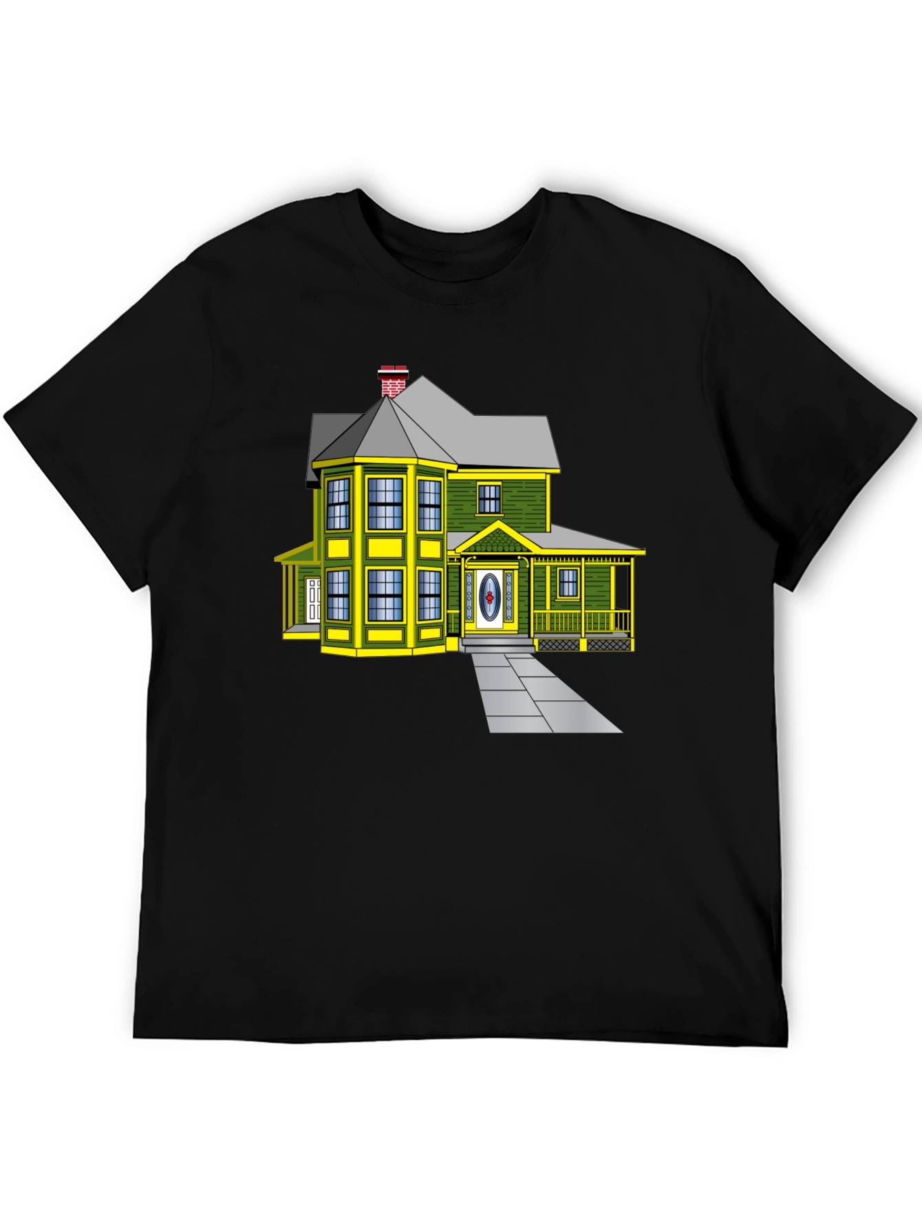 Cartoon House Graphic Tee | Novelty Design Shirt