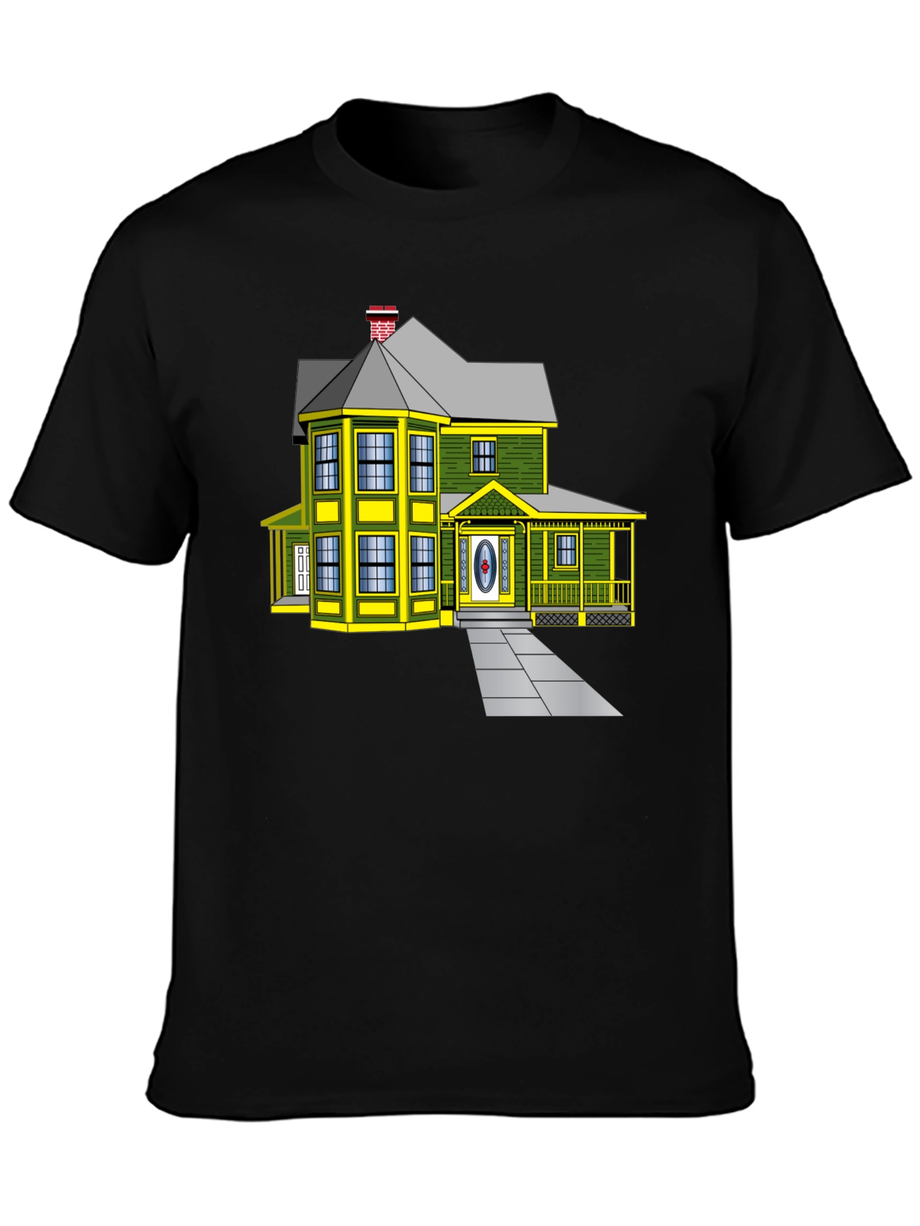 Cartoon House Graphic Tee | Novelty Design Shirt