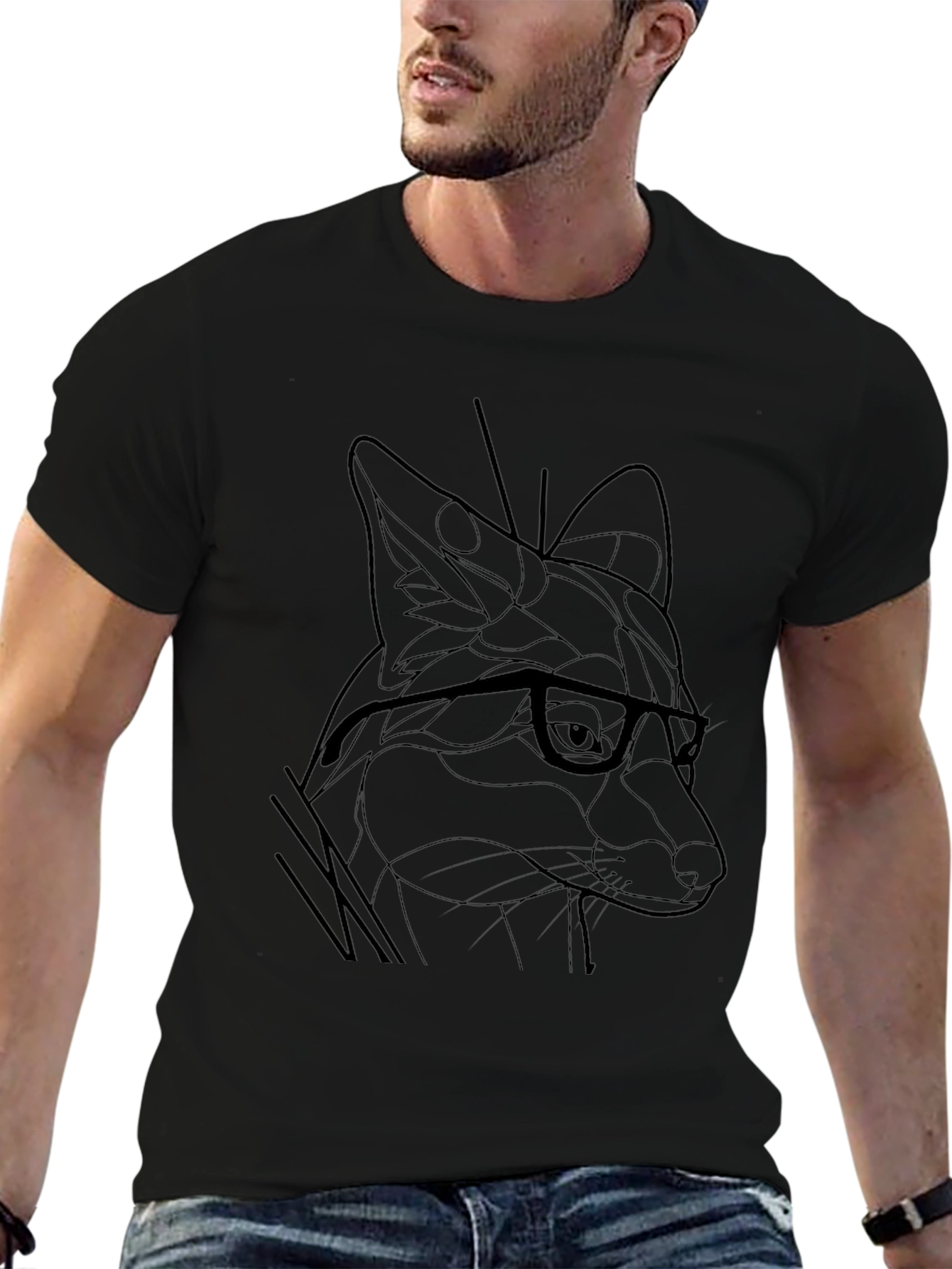 Fox in Glasses Graphic Tee - Stylish Black T-Shirt