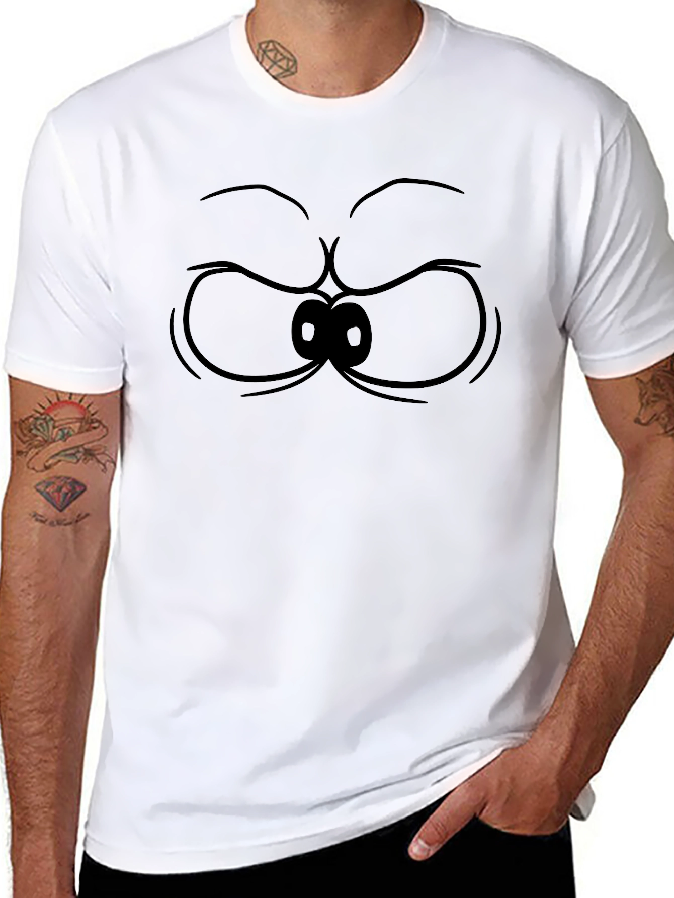 Grumpy Cartoon Eyes Black T-Shirt