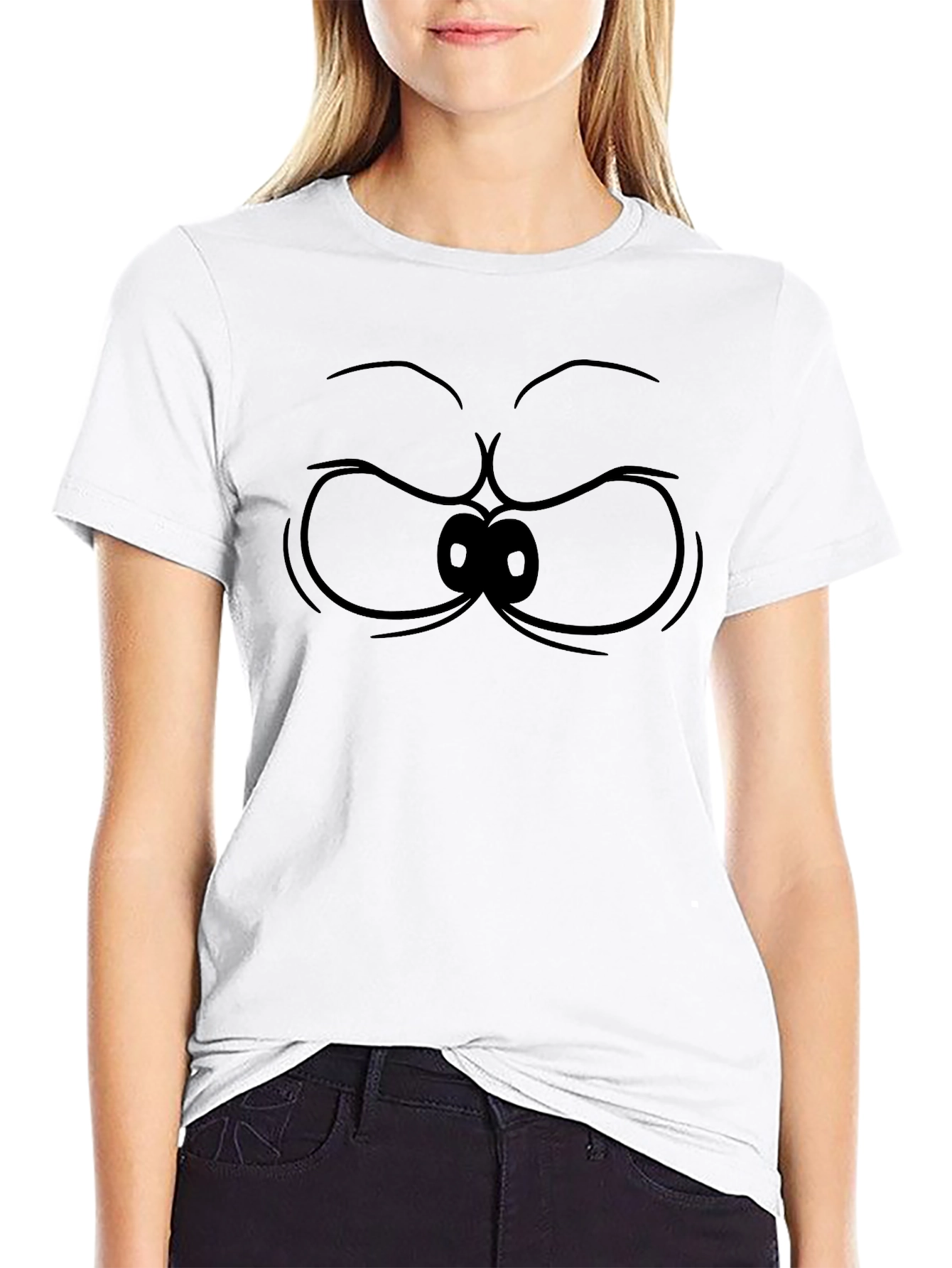 Grumpy Cartoon Eyes Black T-Shirt