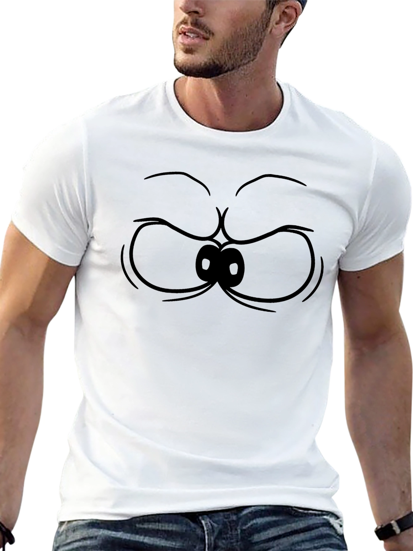 Grumpy Cartoon Eyes Black T-Shirt