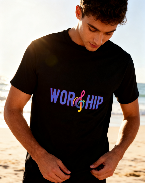 Worship Music Note T-Shirt - 100% Cotton, Vibrant Tee for Church & Casual Occasions