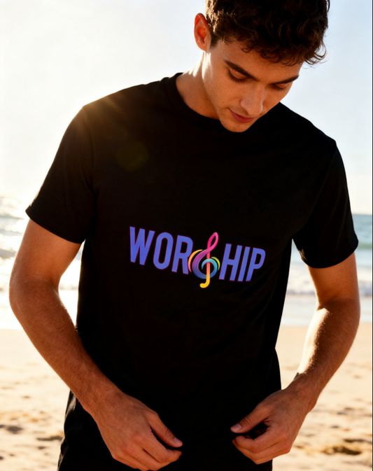 Worship Music Note T-Shirt - 100% Cotton, Vibrant Tee for Church & Casual Occasions