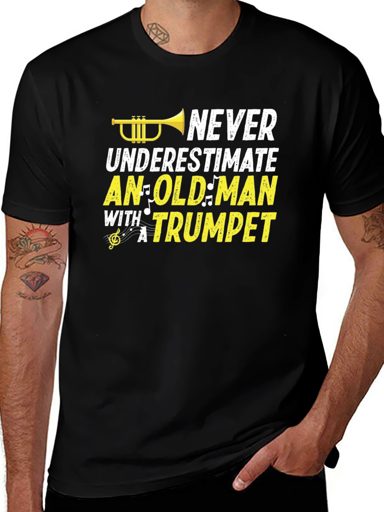 Never Underestimate Old Man Trumpet Graphic Tee