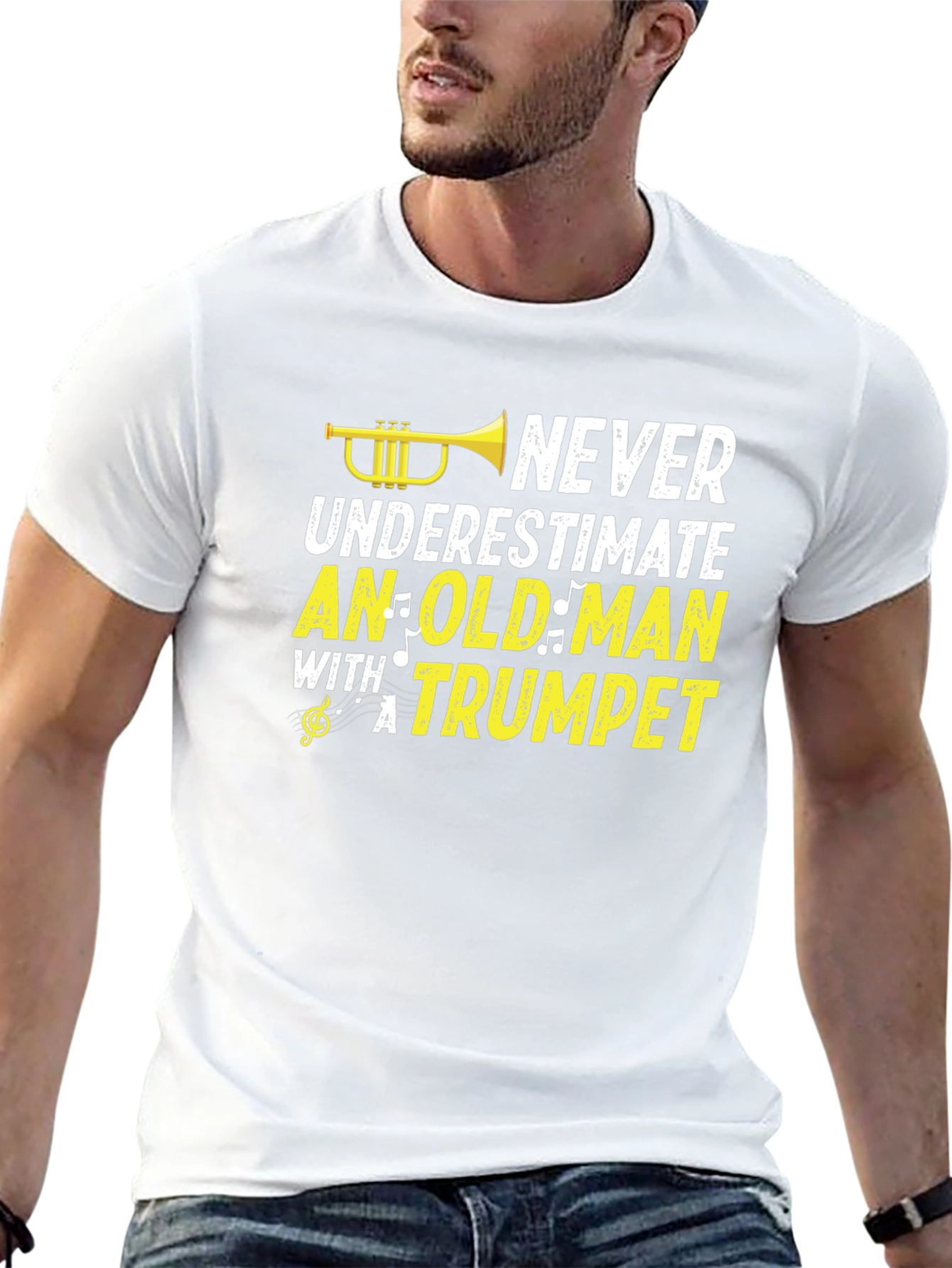 Never Underestimate Old Man Trumpet Graphic Tee