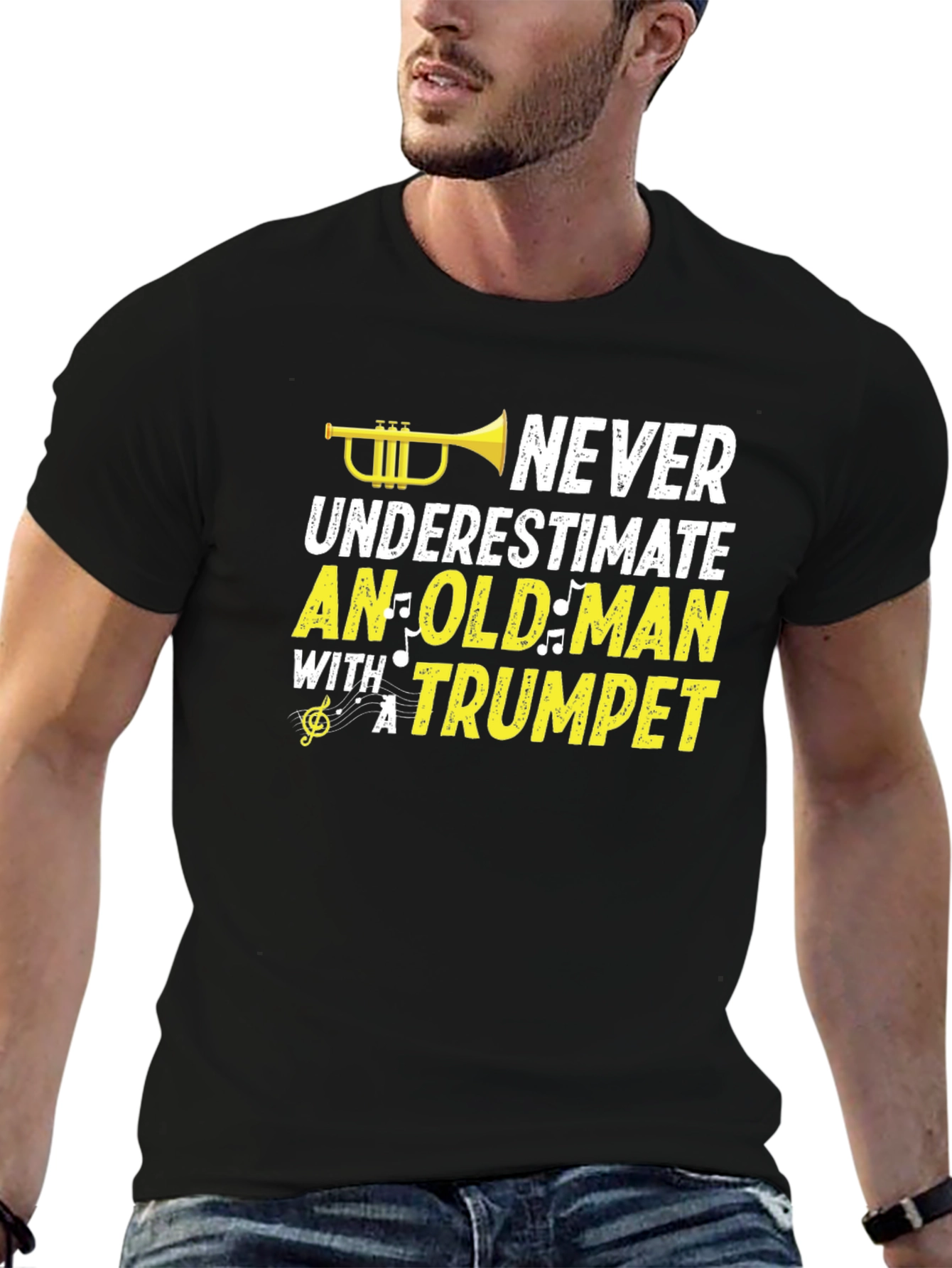 Never Underestimate Old Man Trumpet Graphic Tee