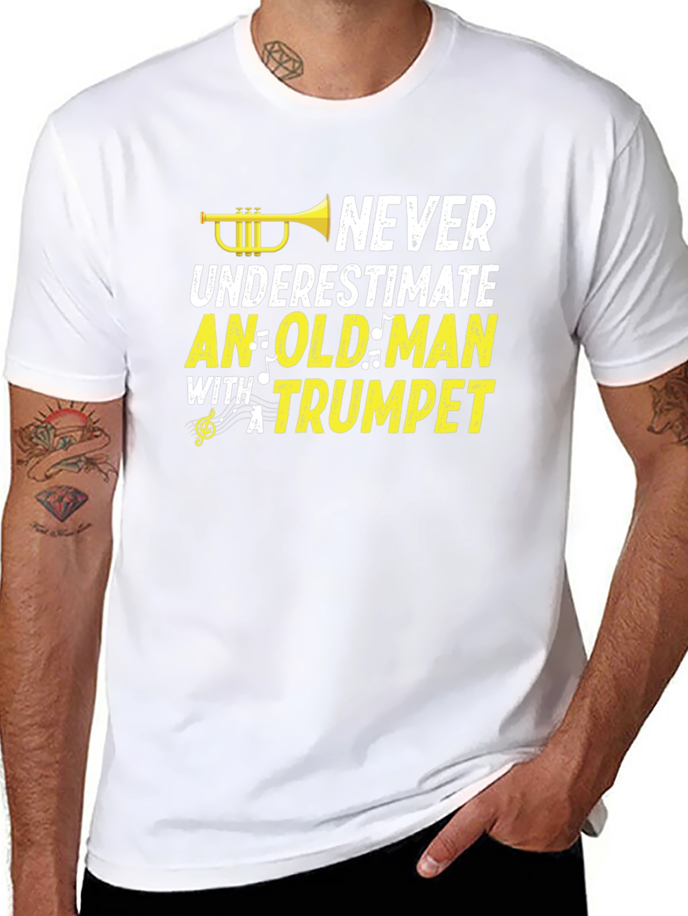 Never Underestimate Old Man Trumpet Graphic Tee