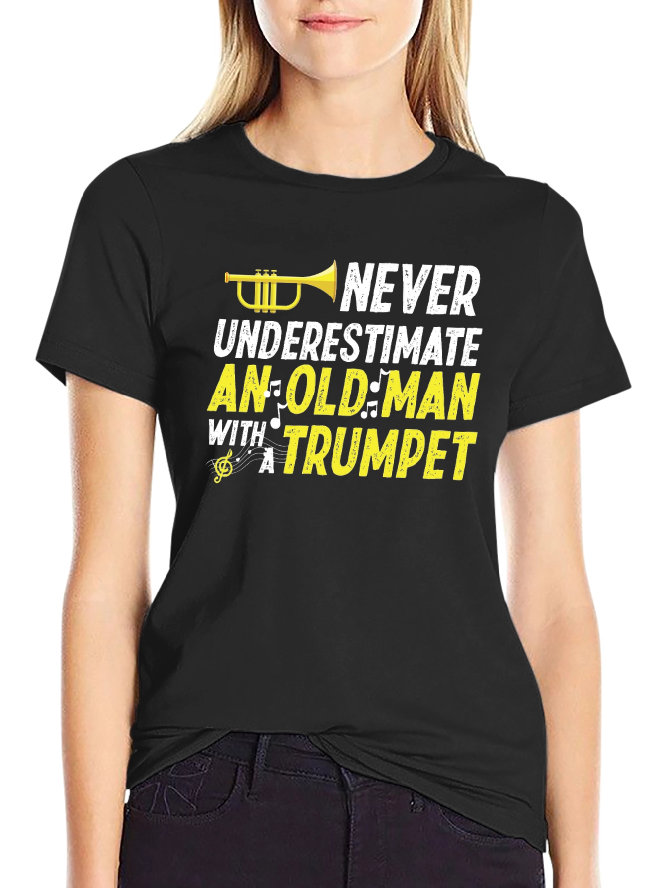 Never Underestimate Old Man Trumpet Graphic Tee