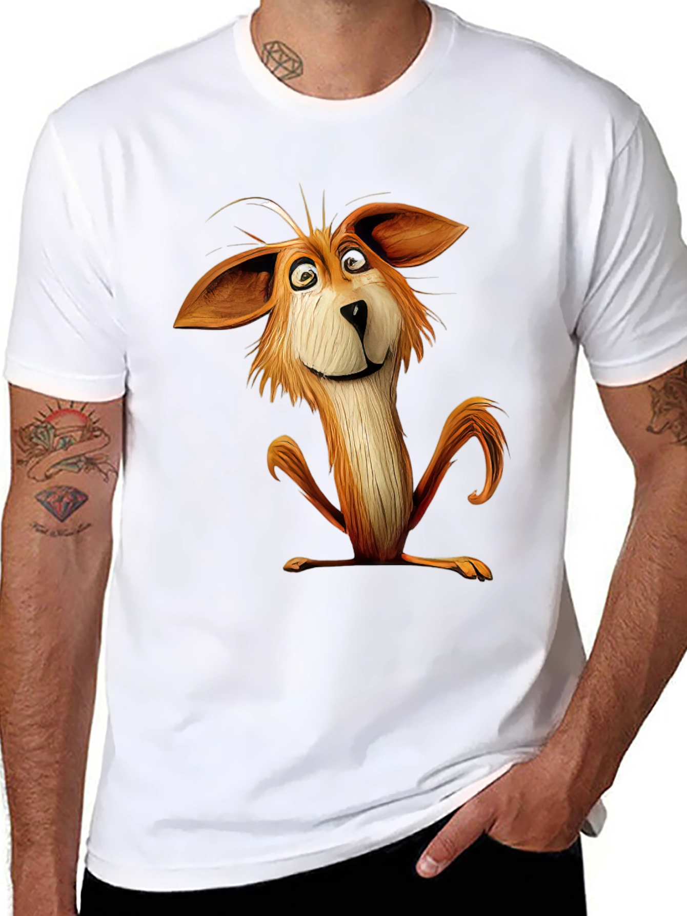 Cartoon Fox Graphic Black T-Shirt