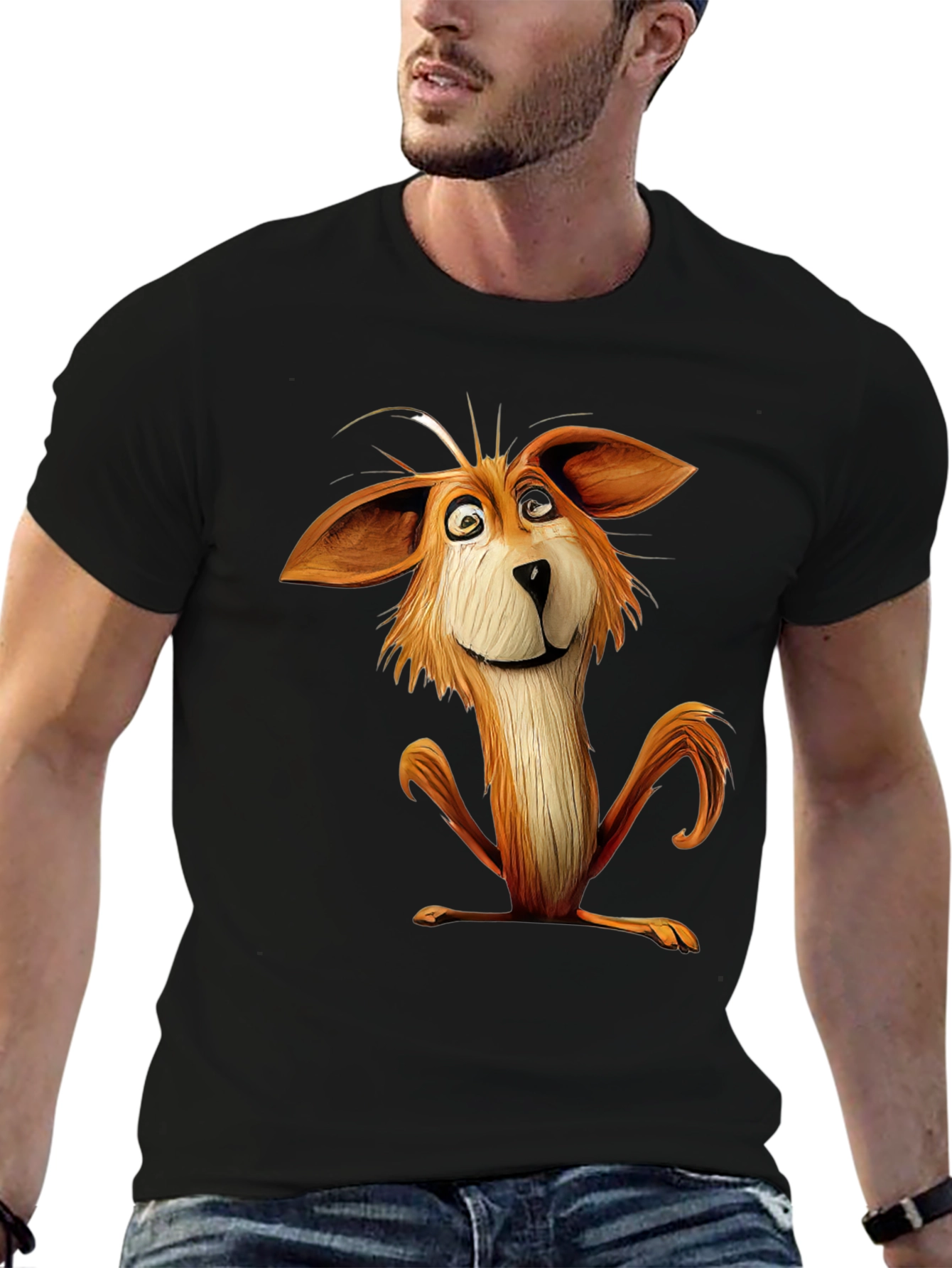 Cartoon Fox Graphic Black T-Shirt