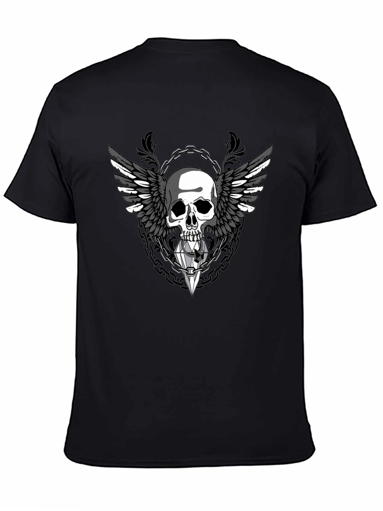 Winged Skull Diamond Graphic Tee - Gothic Style