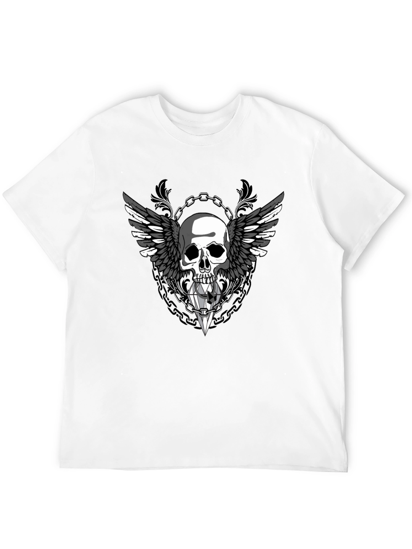 Winged Skull Diamond Graphic Tee - Gothic Style