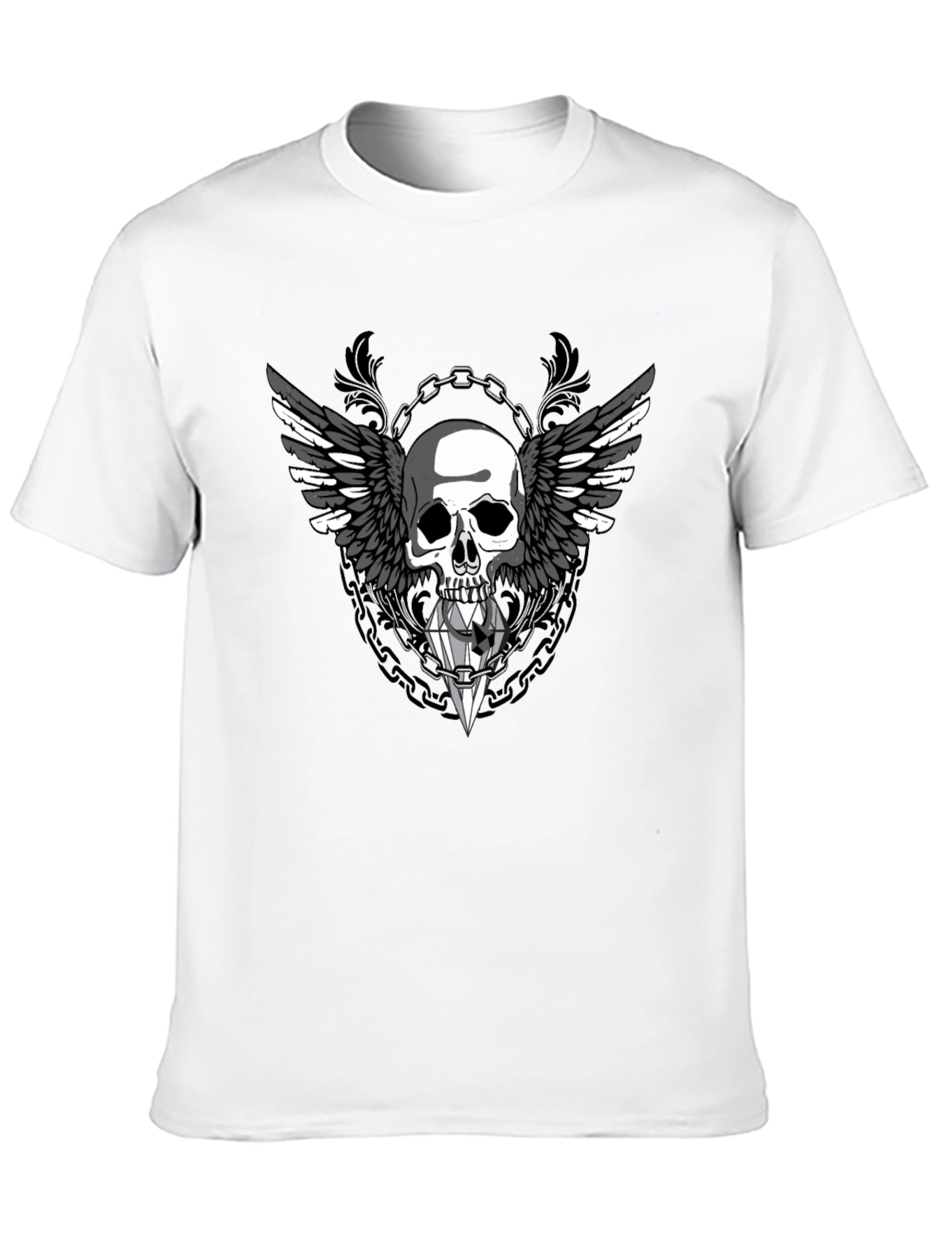 Winged Skull Diamond Graphic Tee - Gothic Style