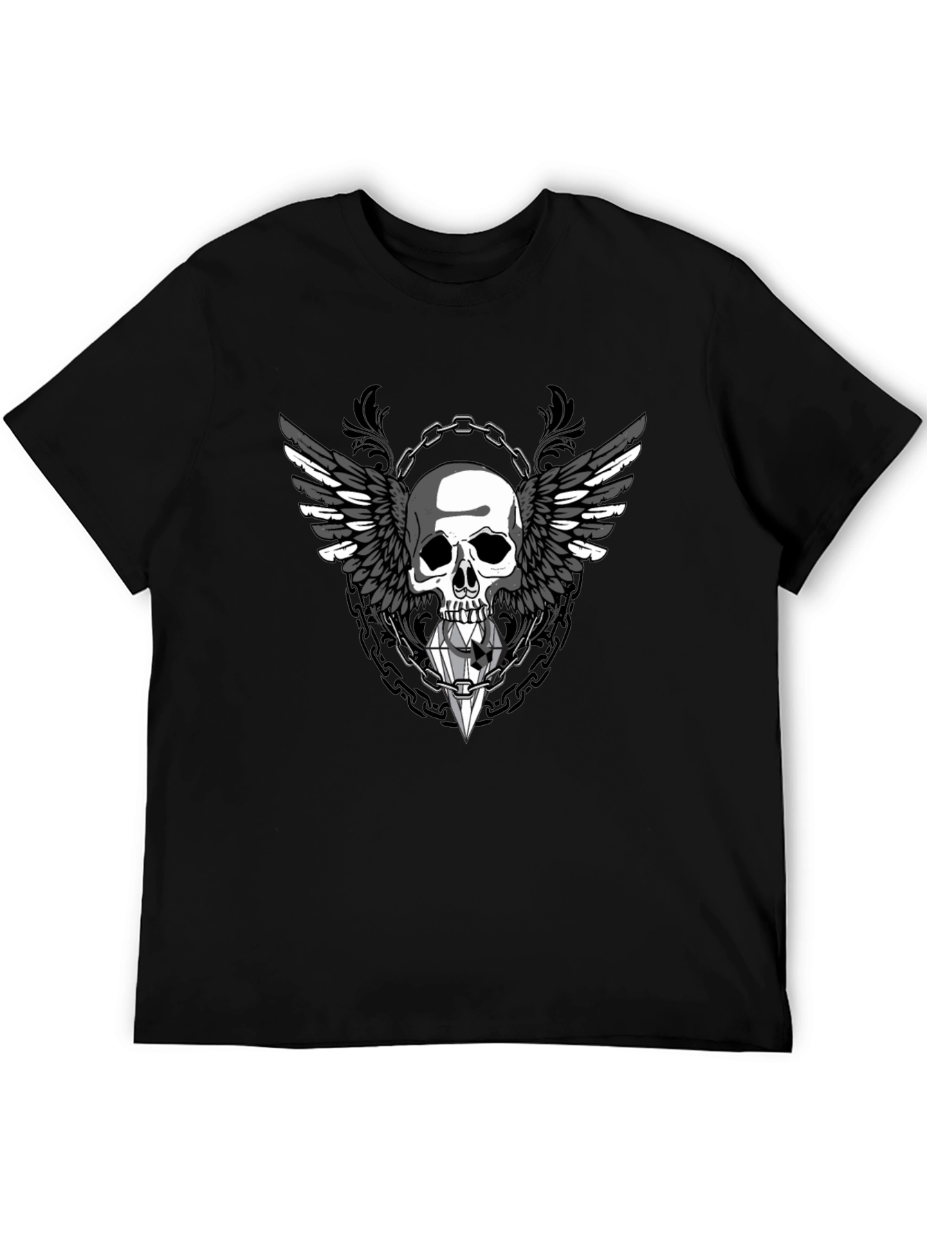 Winged Skull Diamond Graphic Tee - Gothic Style