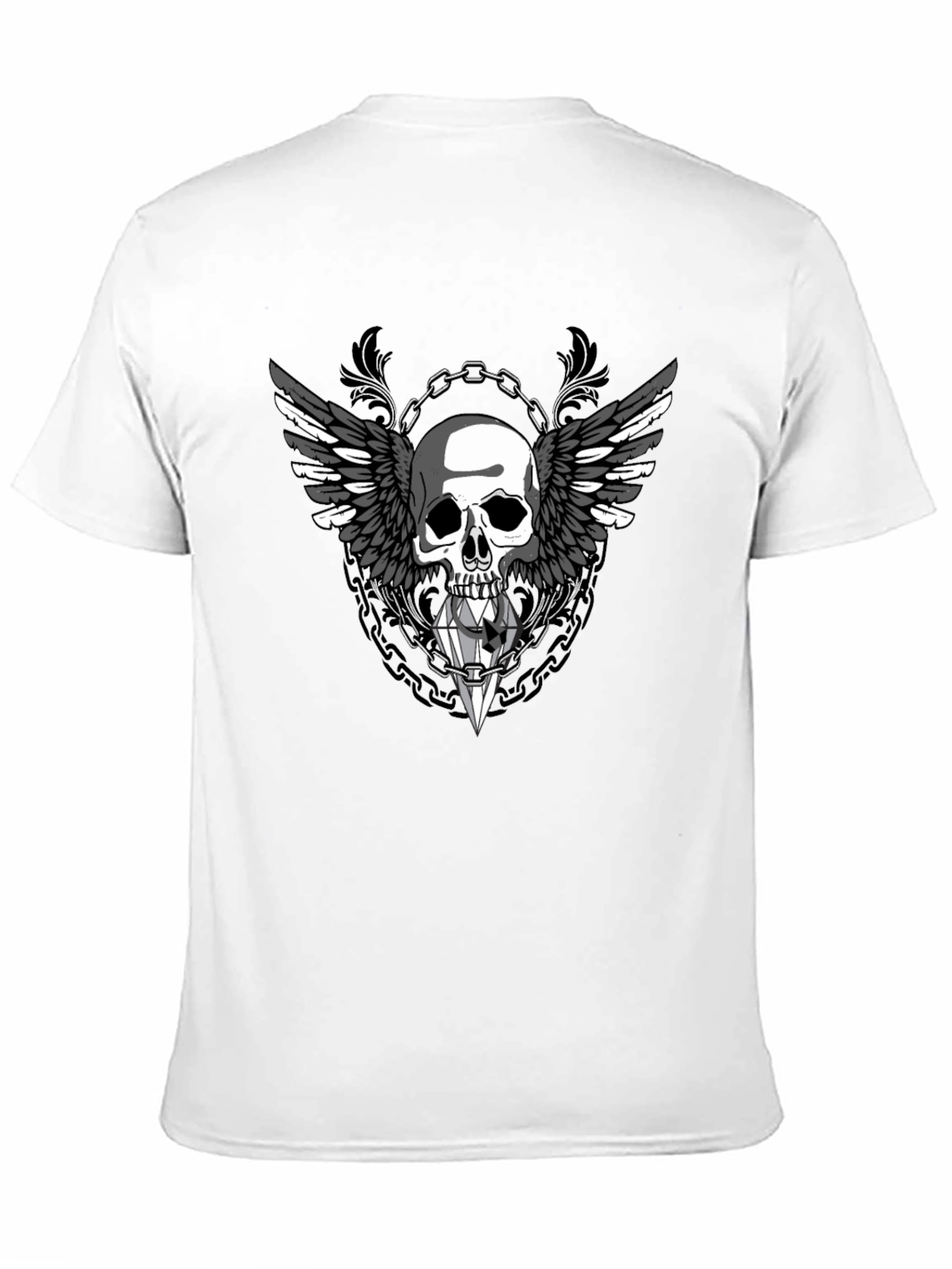 Winged Skull Diamond Graphic Tee - Gothic Style
