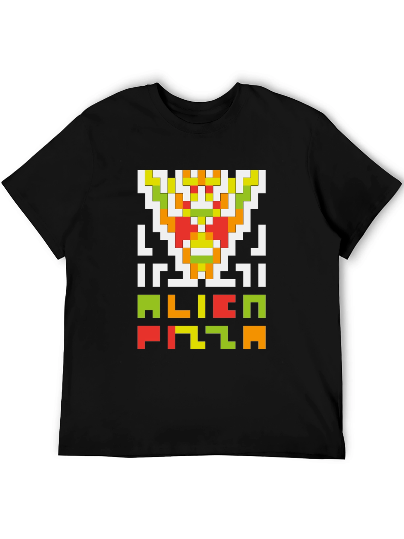 Alien Pizza Pixel Art Black T-Shirt