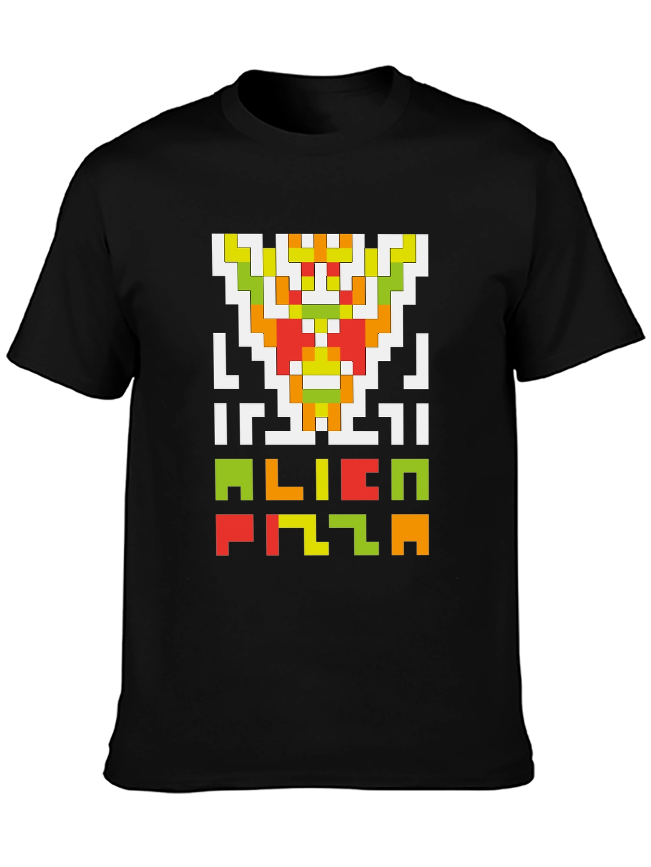 Alien Pizza Pixel Art Black T-Shirt